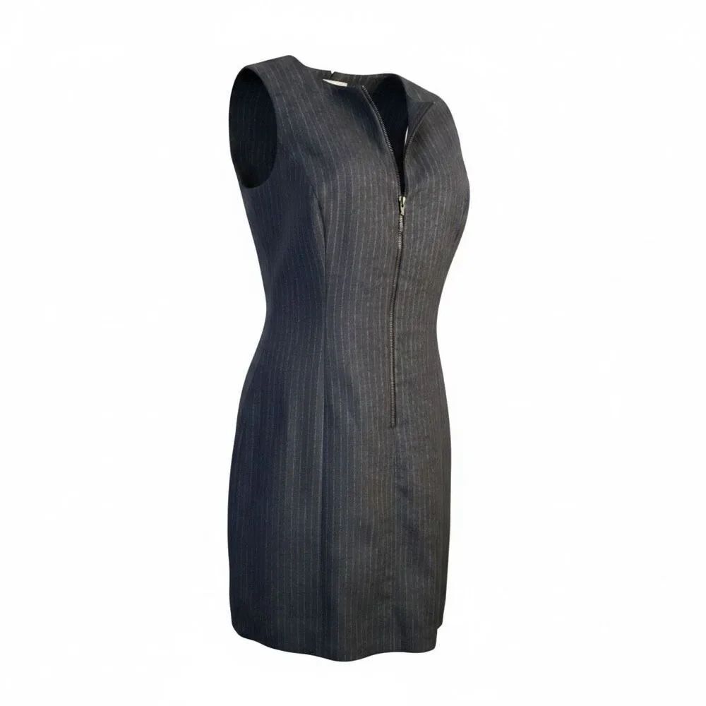 Rafaella Wool Sheath Grey Front Zip Dress Size 10 Office Career Sleeveless